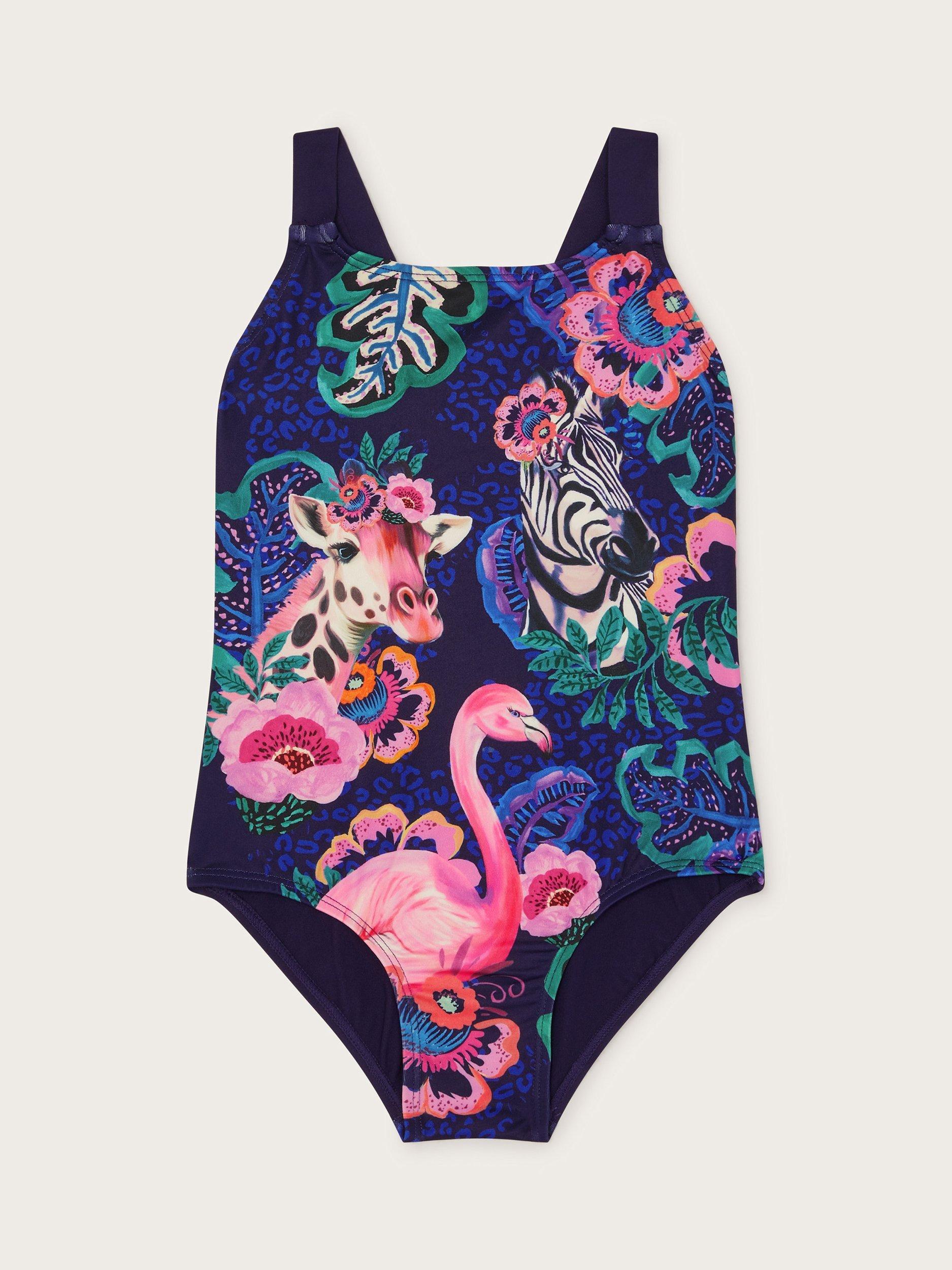 Product image 1 of 3, which shows Monsoon Kids' Wild Animal Swimsuit, Navy, 3-4 years