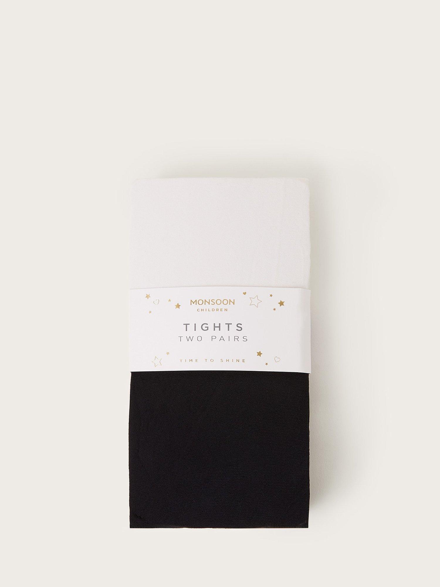Product image 1 of 2, which shows Monsoon Kids' Tights, Pack of 2, Black/White, 3-4 years