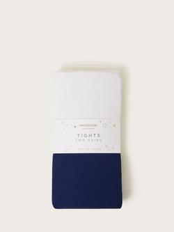 Monsoon Kids' Tights, Pack of 2, Navy/White
