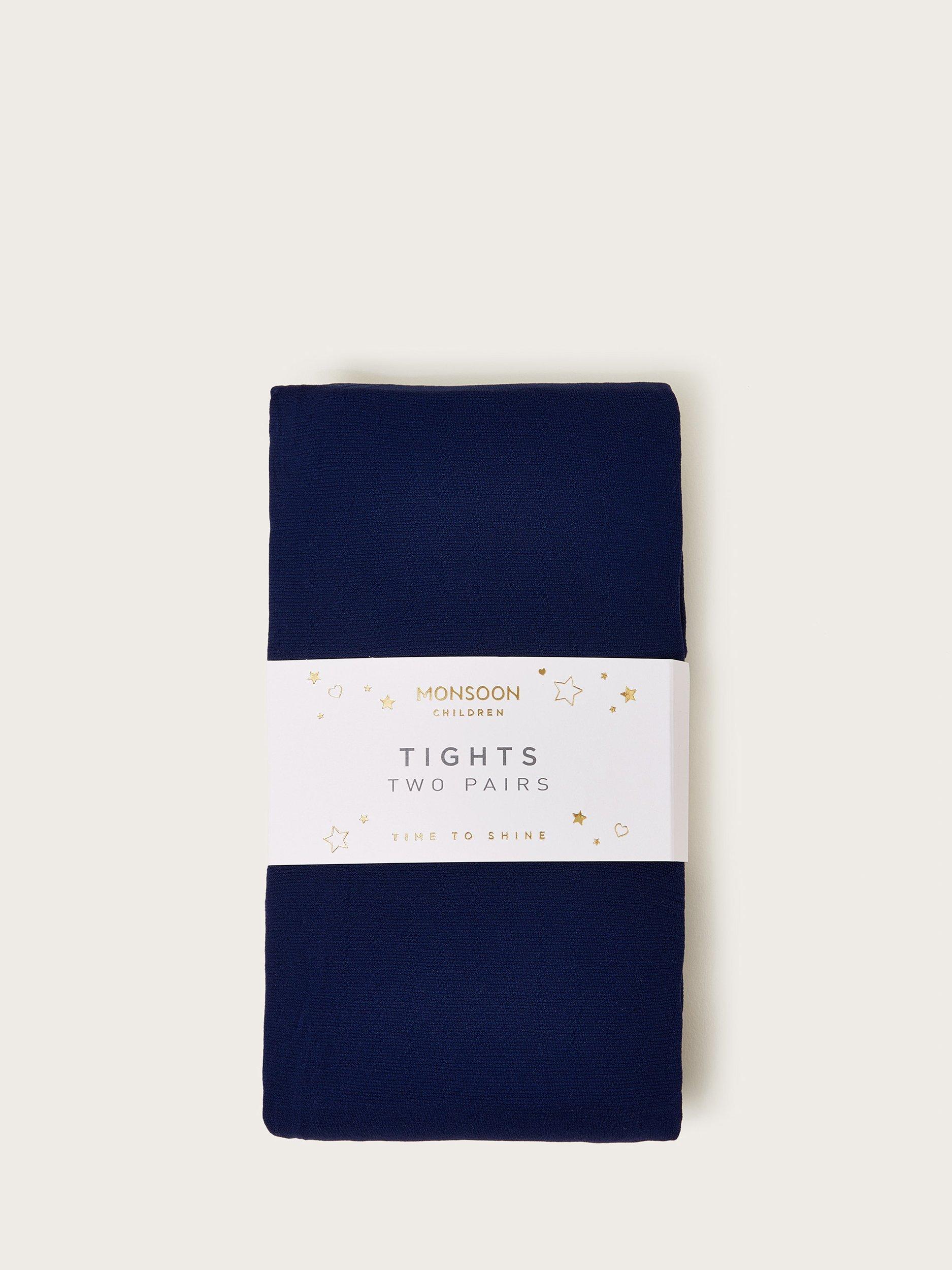 Product image 1 of 2, which shows Monsoon Kids' Plain Tights, Pack of 2, Navy, 3-4 years