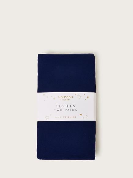 Monsoon Kids' Plain Tights, Pack of 2, Navy, Navy