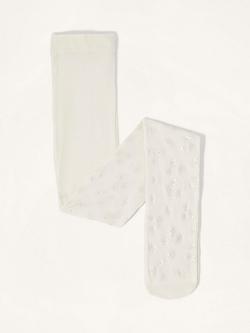 Monsoon Kids' Floral Print Tights, Ivory - view 2, Ivory