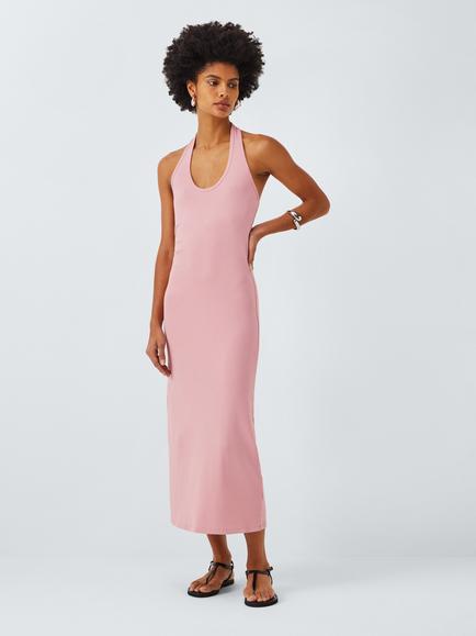 John Lewis ANYDAY Halterneck Bodycon Midi Dress, Pink, Pink