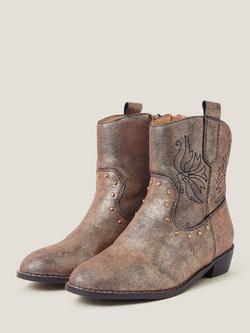 Monsoon Kids' Brooke Cowboy Boots, Bronze - view 2, Bronze