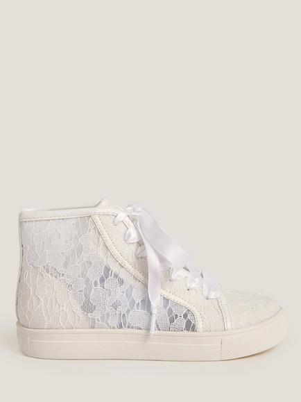 Monsoon Kids' Lace High Top Trainers, Ivory, Ivory