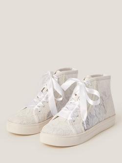 Monsoon Kids' Lace High Top Trainers, Ivory - view 2, Ivory