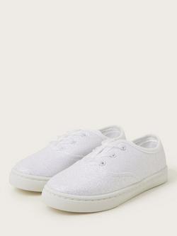 Monsoon Kids' Glitter Pump Lace-Up Trainers, Ivory - view 2, Ivory