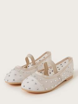Monsoon Kids' Diamante Ballerina Shoes - view 2, Ivory