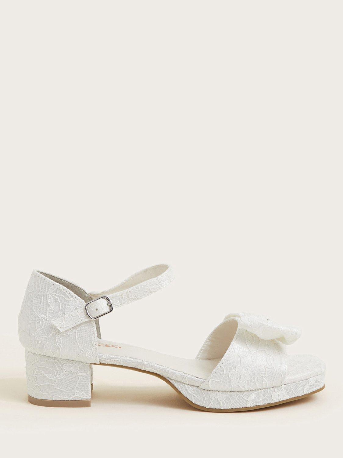 Product image 1 of 3, which shows Monsoon Kids' Bridal Bow Lace Heeled Shoes, Ivory, 1