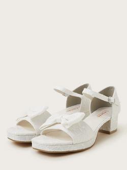 Monsoon Kids' Bridal Bow Lace Heeled Shoes, Ivory - view 2, Ivory