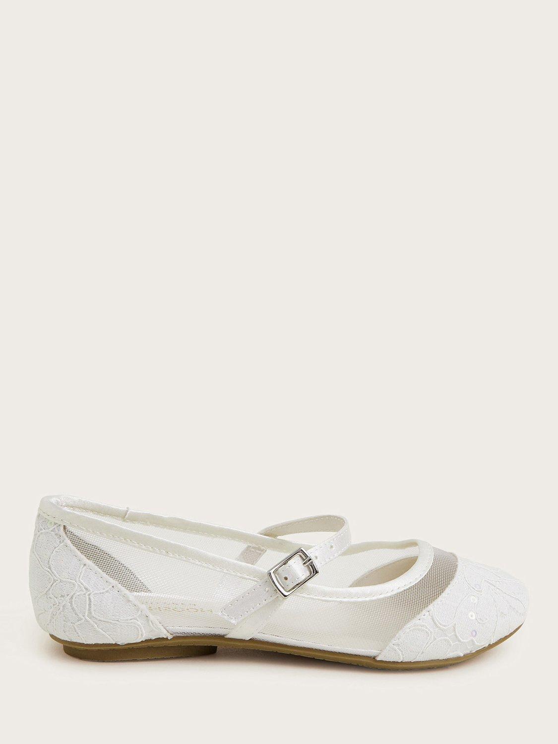 Product image 1 of 3, which shows Monsoon Kids' Communion Lace Ballet Shoes, White, 7 Jnr