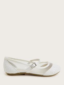 Monsoon Kids' Communion Lace Ballet Shoes, White, White