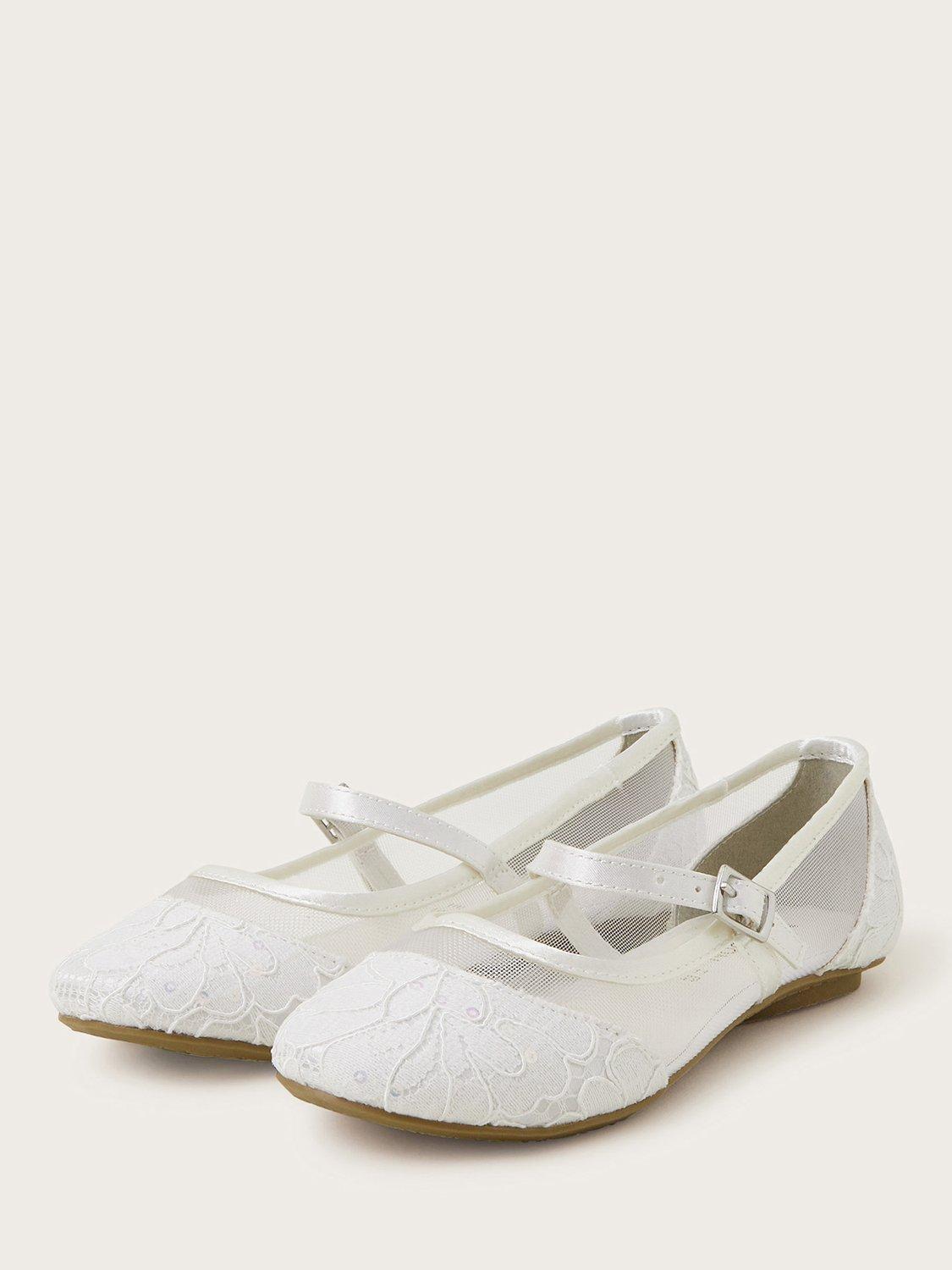 Product image 2 of 3, which shows Monsoon Kids' Communion Lace Ballet Shoes, White, 7 Jnr