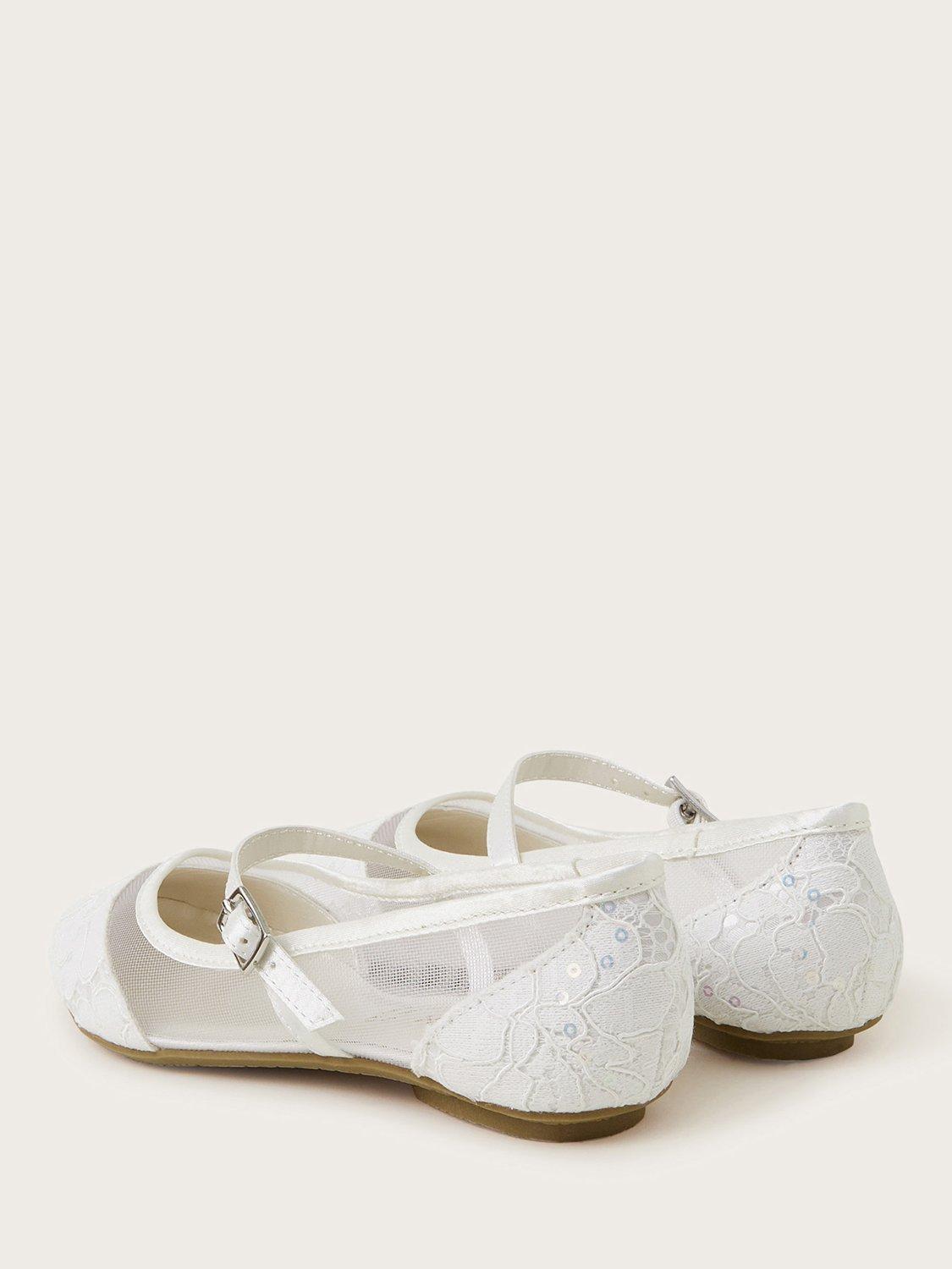 Product image 3 of 3, which shows Monsoon Kids' Communion Lace Ballet Shoes, White, 7 Jnr