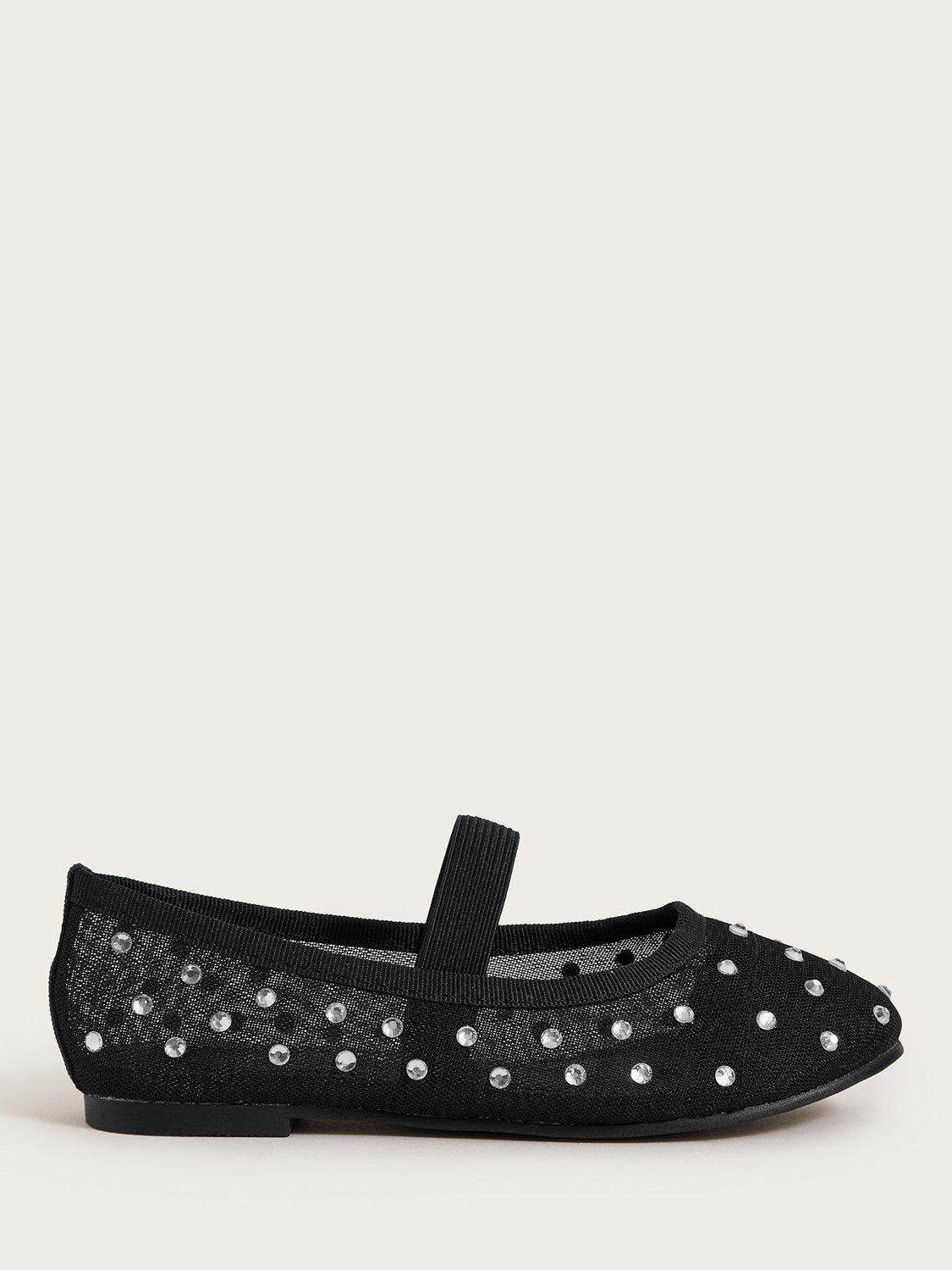 Product image 1 of 3, which shows Monsoon Kids' Diamante Ballerina Shoes, Black, 2