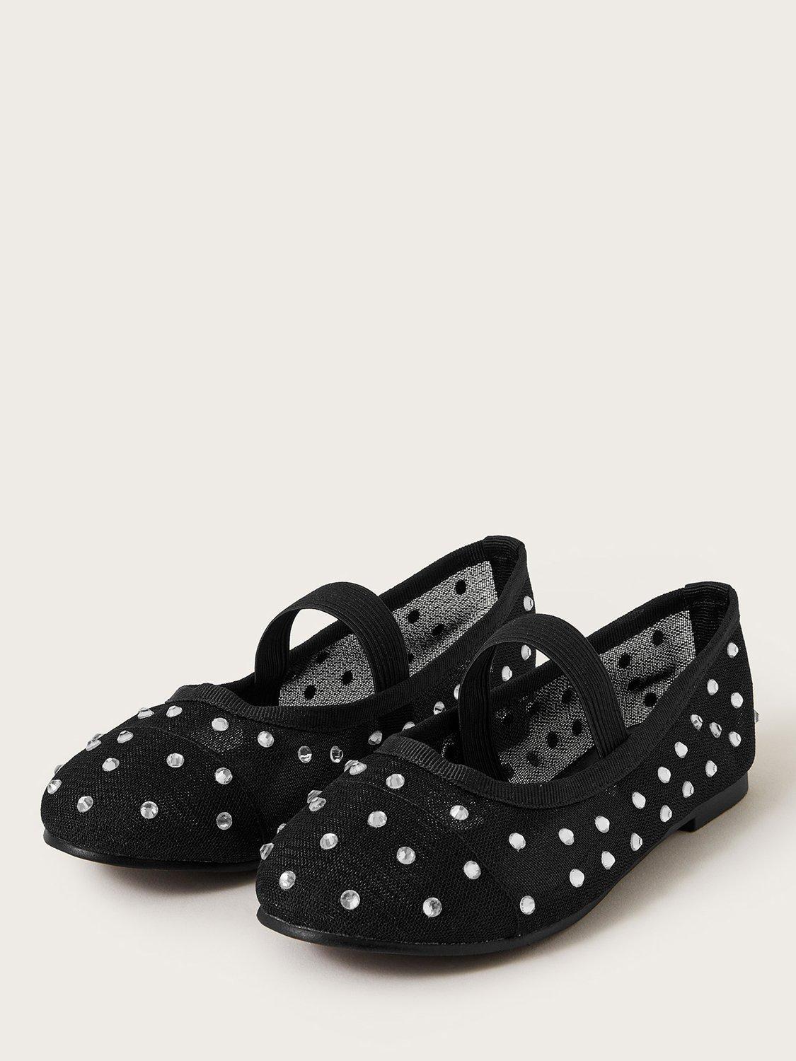 Product image 2 of 3, which shows Monsoon Kids' Diamante Ballerina Shoes, Black, 2