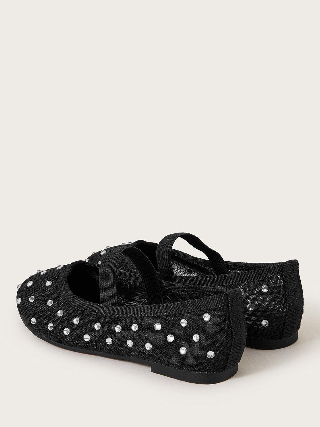 Product image 3 of 3, which shows Monsoon Kids' Diamante Ballerina Shoes, Black, 2