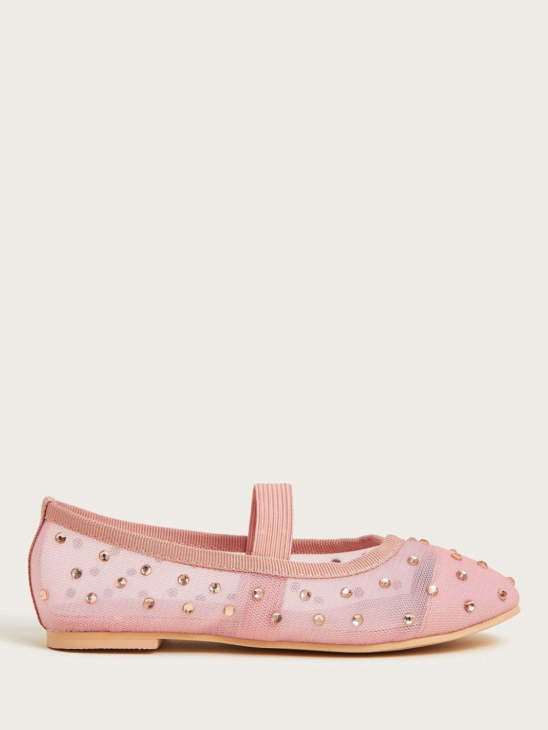 Product image 1 of 3, which shows Monsoon Kids' Diamante Ballerina Shoes, Pink, 2