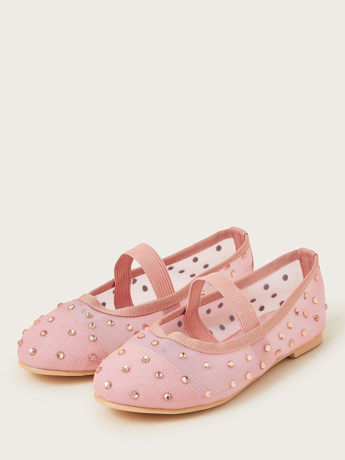 Product image 2 of 3, which shows Monsoon Kids' Diamante Ballerina Shoes, Pink, 2