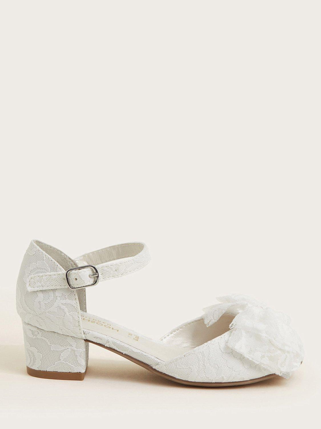 Product image 1 of 3, which shows Monsoon Kids' Floppy Bow Heel Lace Shoes, Ivory, 7 Jnr