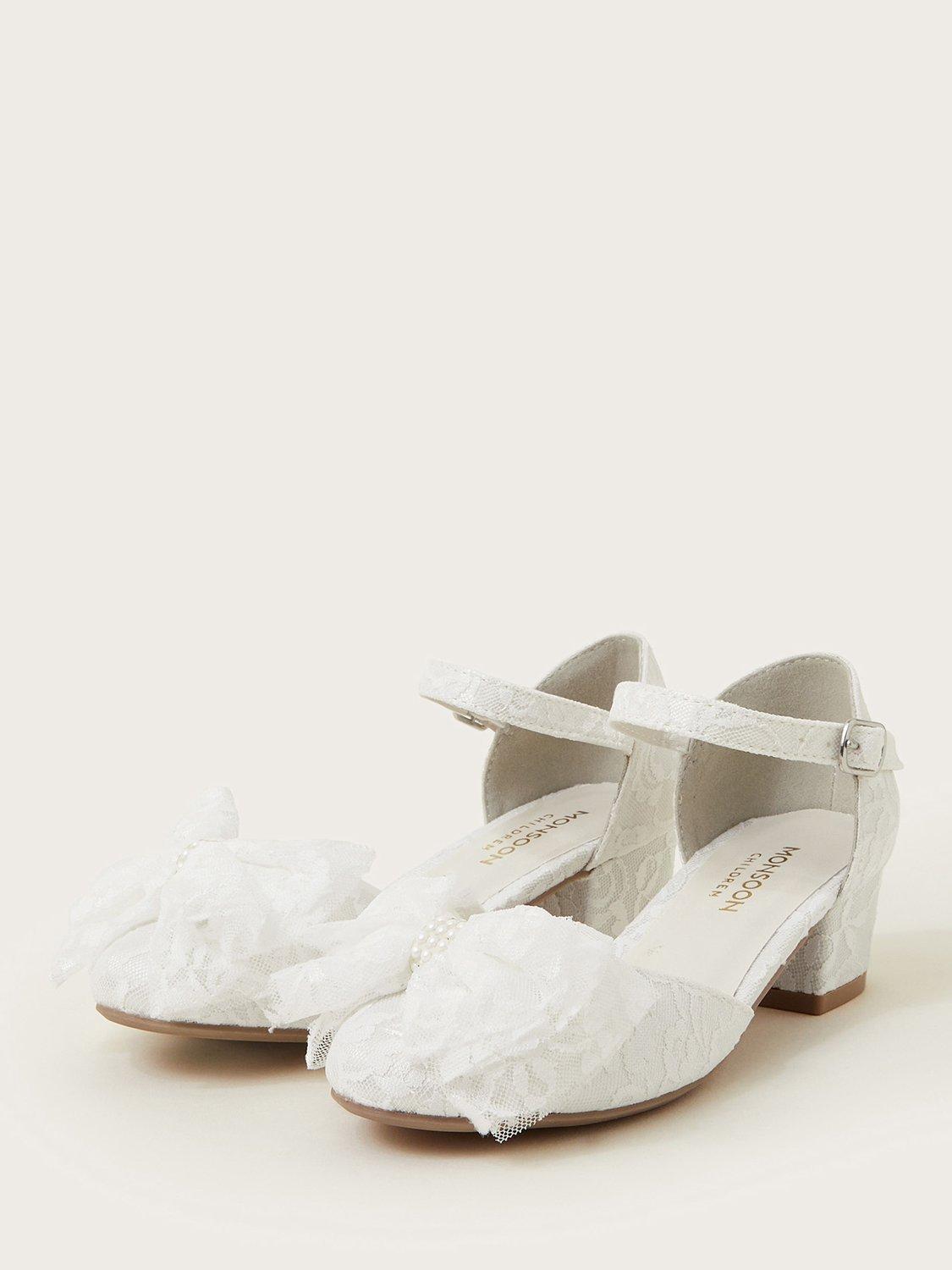 Product image 2 of 3, which shows Monsoon Kids' Floppy Bow Heel Lace Shoes, Ivory, 7 Jnr