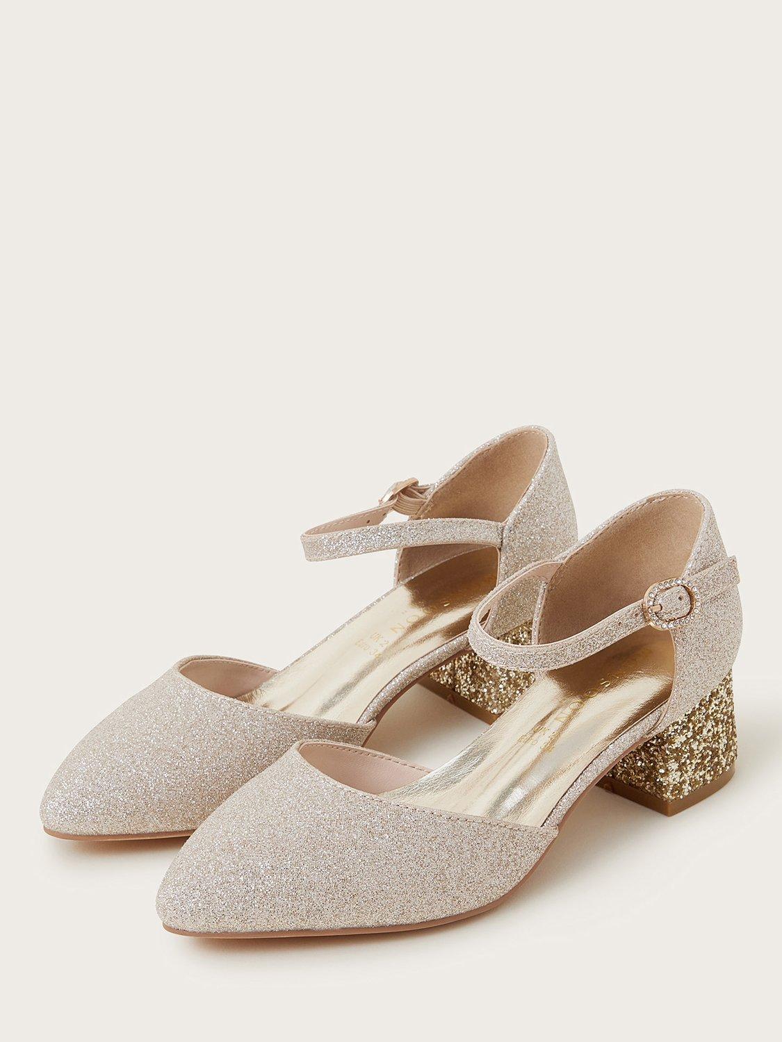 Product image 2 of 3, which shows Monsoon Kids' Glitter Heeled Shoes, Gold, 7 Jnr
