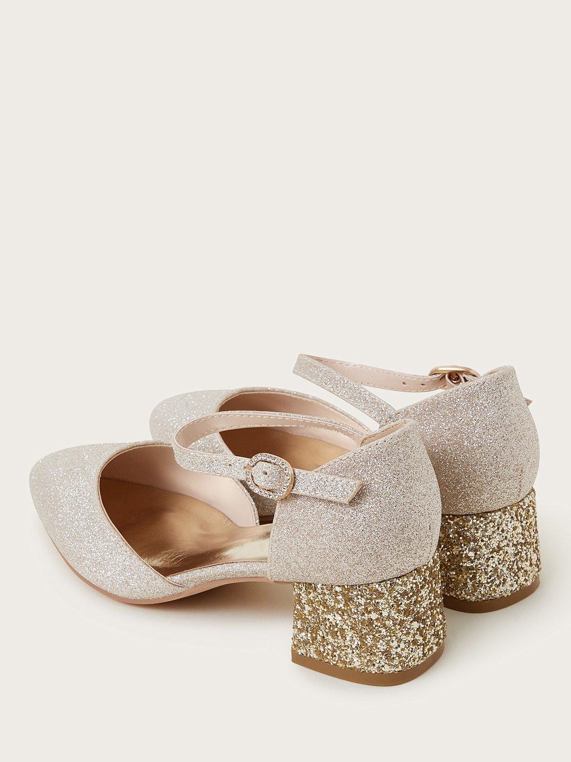 Product image 3 of 3, which shows Monsoon Kids' Glitter Heeled Shoes, Gold, 7 Jnr