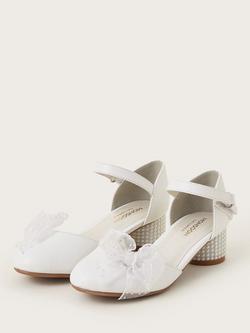 Monsoon Kids' Pearl Bow Heeled Shoes - view 2, Ivory