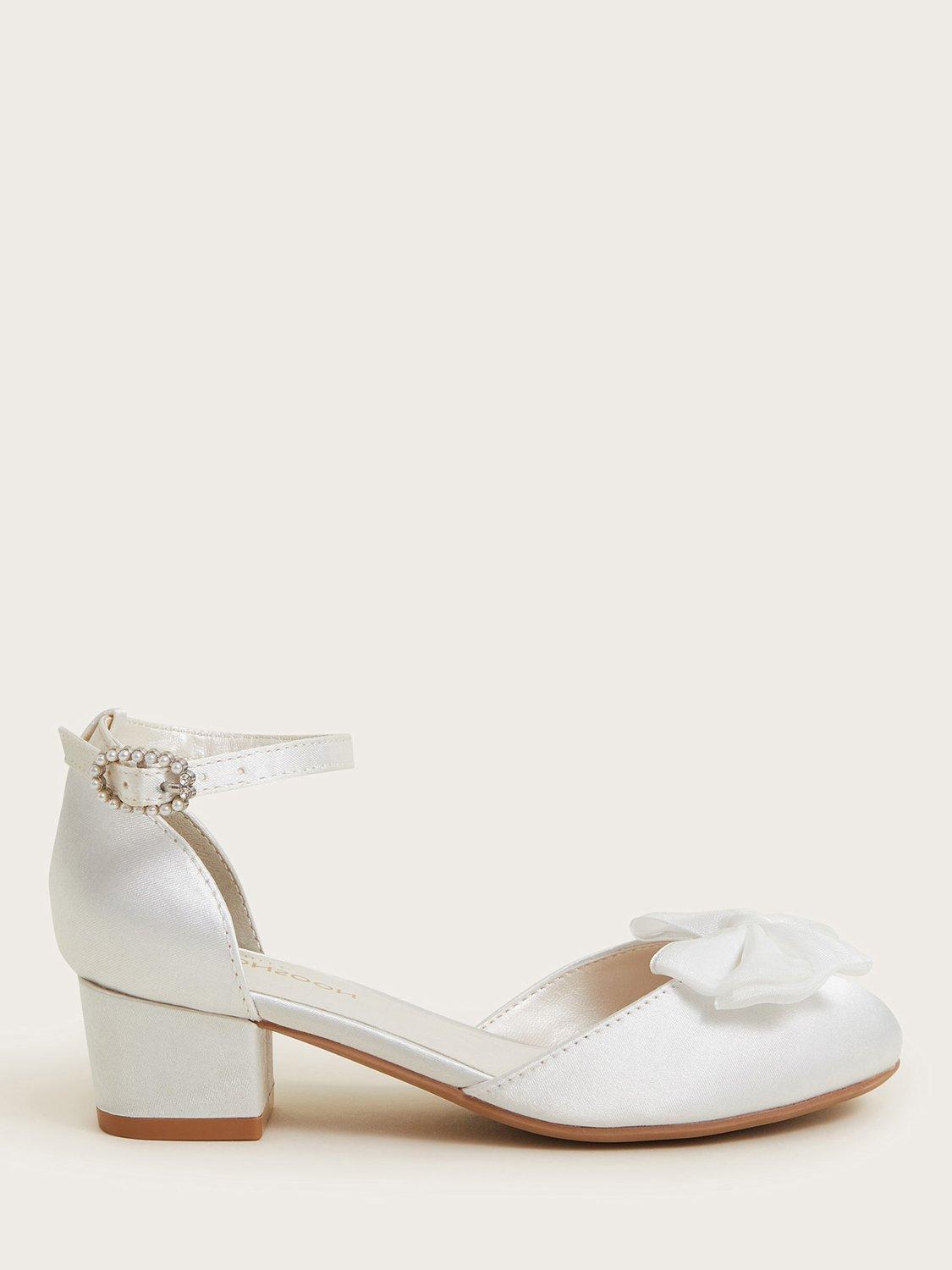 Product image 1 of 3, which shows Monsoon Kids' Tulle Satin Heeled Shoes, White, 7 Jnr