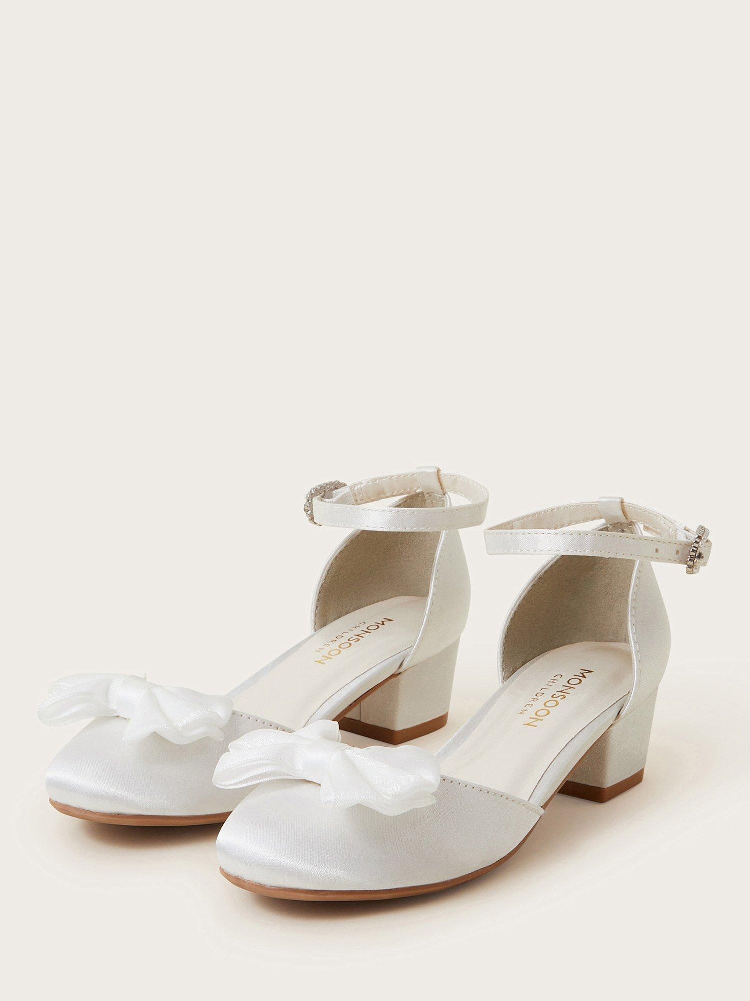 Product image 2 of 3, which shows Monsoon Kids' Tulle Satin Heeled Shoes, White, 7 Jnr