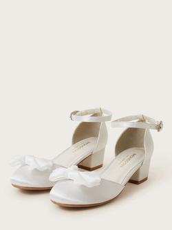 Monsoon Kids' Tulle Satin Heeled Shoes, White - view 2, White
