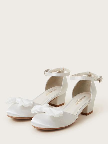 Monsoon Kids' Tulle Satin Heeled Shoes, White - view 2, White