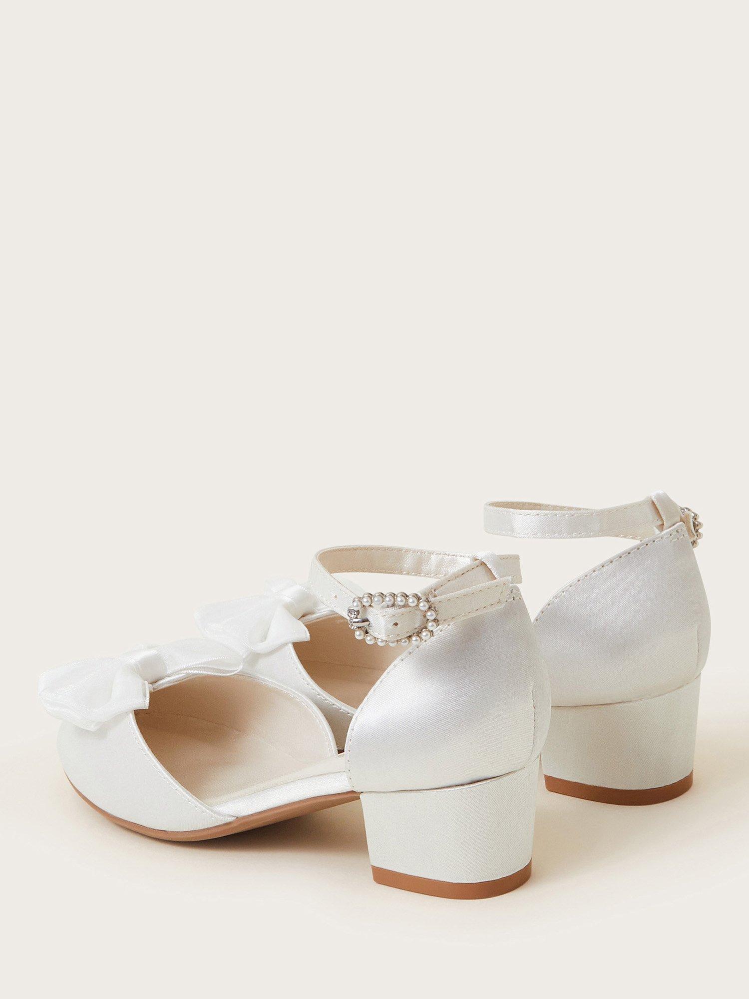 Product image 3 of 3, which shows Monsoon Kids' Tulle Satin Heeled Shoes, White, 7 Jnr
