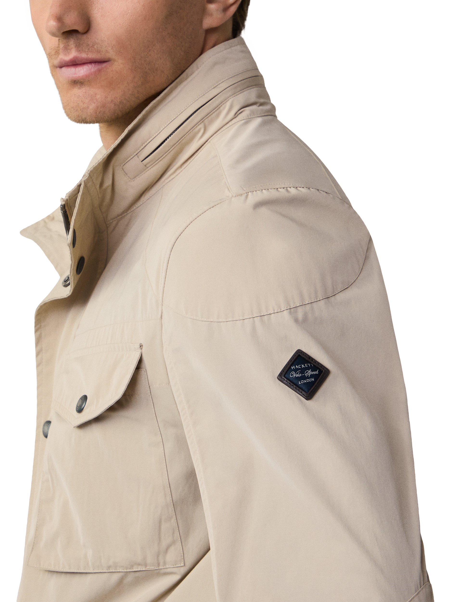 Product image 5 of 8, which shows Hackett London Water-Resistant Cargo Jacket, Taupe Beige, Taupe Beige, XS