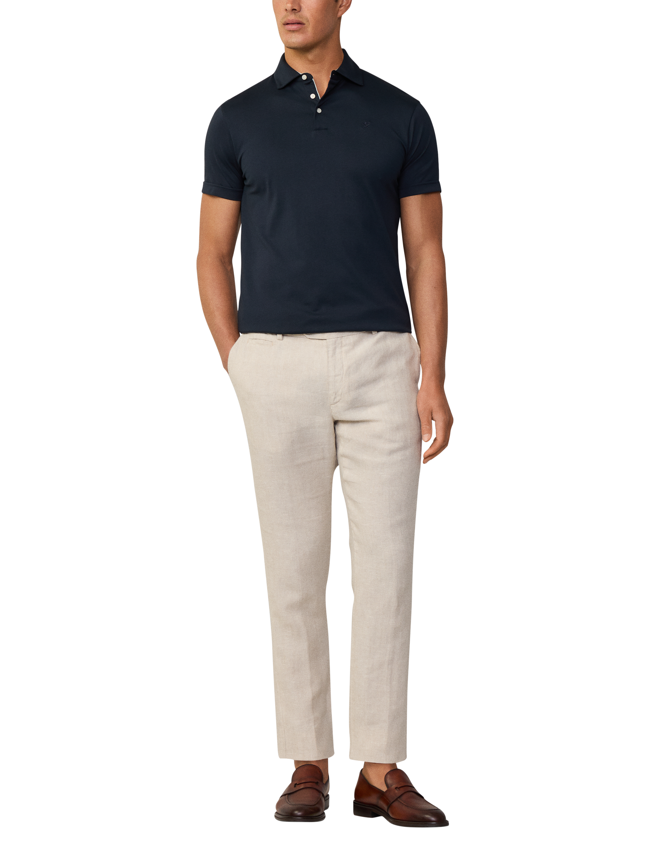 Product image 1 of 6, which shows Hackett London Cotton Classic Fit Short Sleeve Polo Shirt, Navy, L