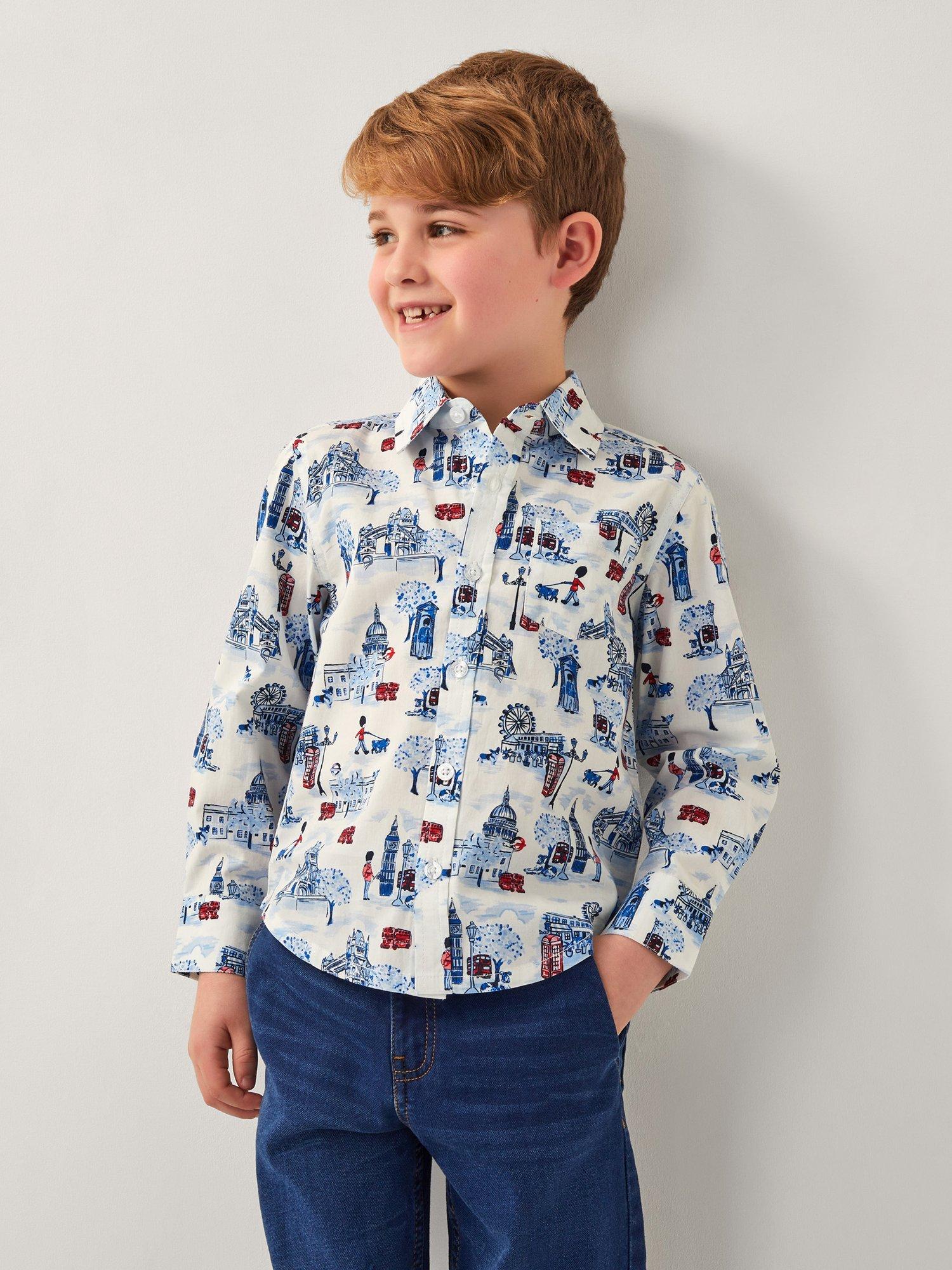 Monsoon Kids' London Cotton Shirt, Ivory/Multi