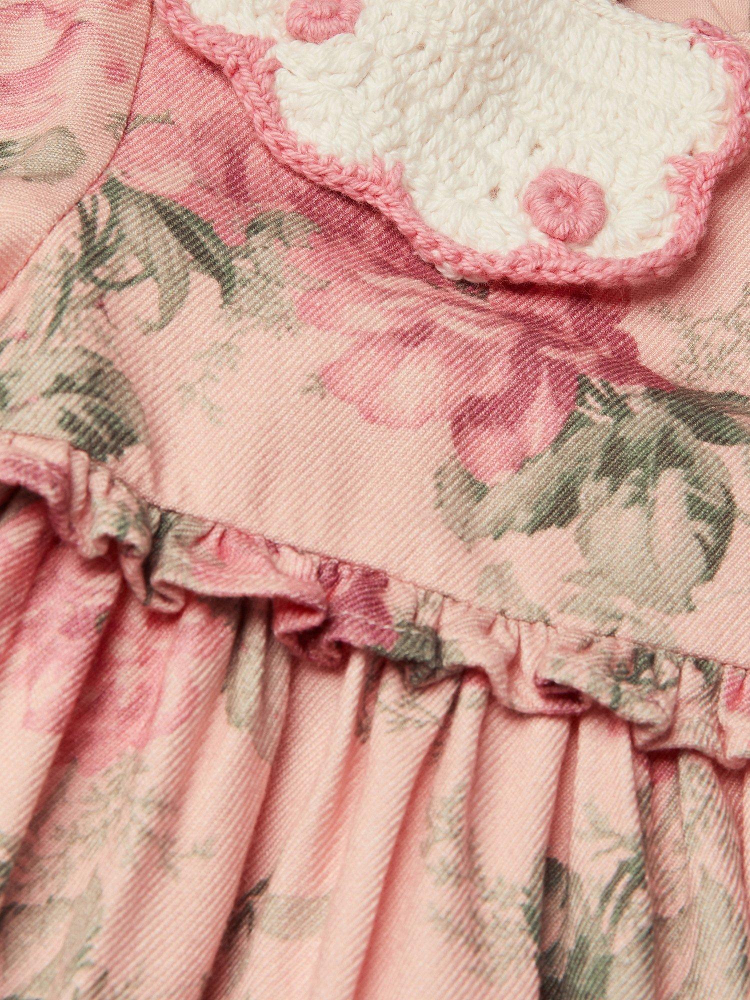 Product image 3 of 3, which shows Monsoon Baby Crochet Dress, Pink/Multi, 0-3 months