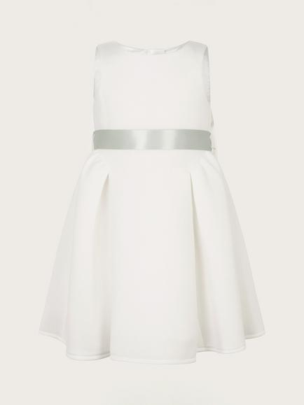 Monsoon Kids' Scuba Bow Back Dress, Ivory