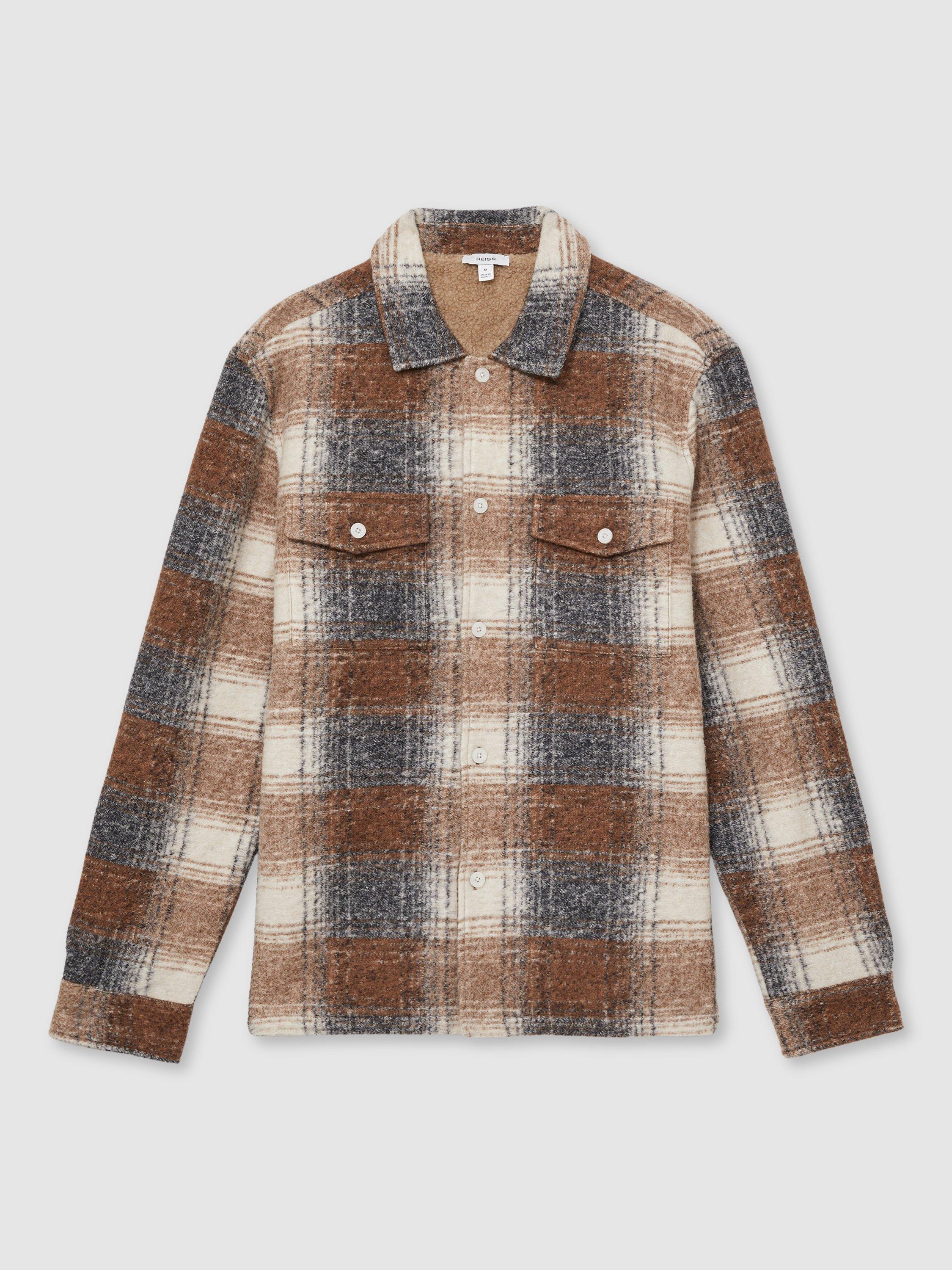 REISS NWT Peaky Brown Checked Pressed Stud outlets Shirt M