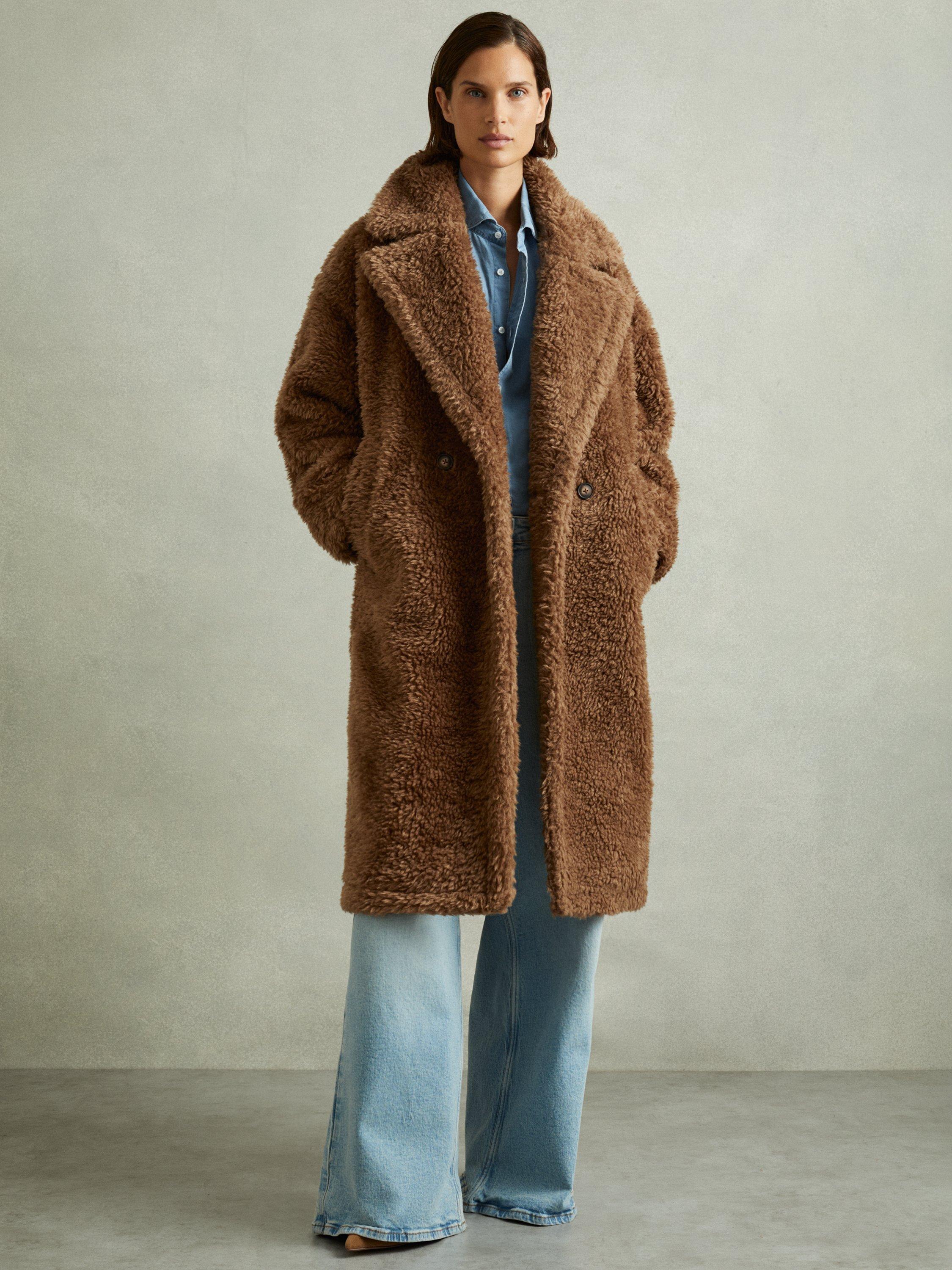 Product image 4 of 5, which shows Reiss Darla Teddy Coat, Brown, S