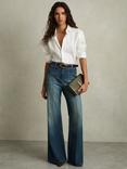 Reiss Sakura Patch Pocket Flare Jeans, Mid Blue
