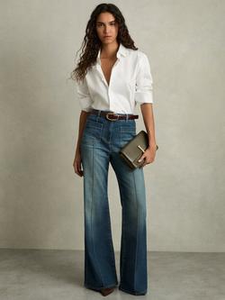 Reiss Sakura Patch Pocket Flare Jeans, Mid Blue, Mid Blue