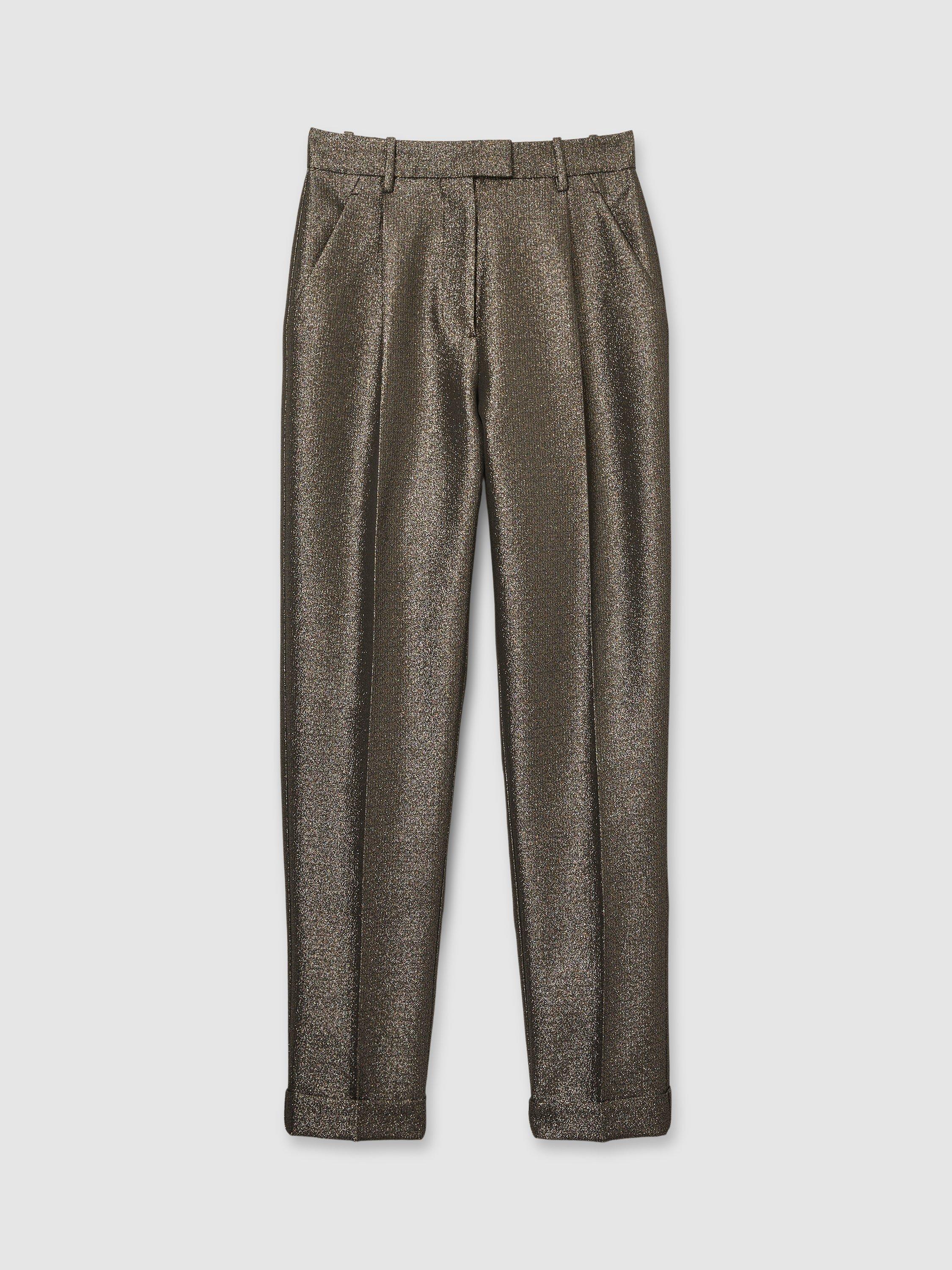 Product image 4 of 5, which shows Reiss Petite Sienna Sparkle Tapered Trousers, Dark Gold, 12Pt