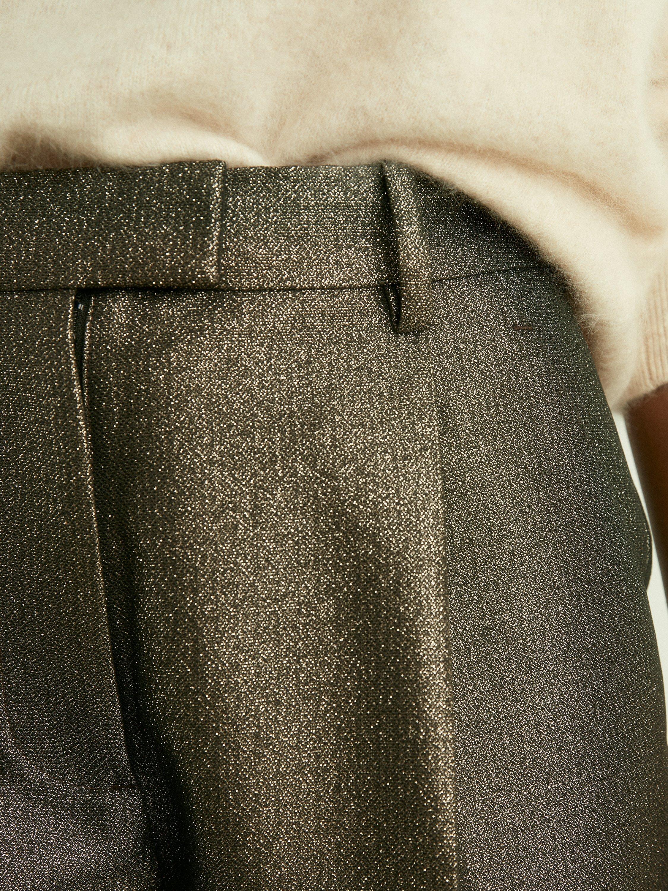 Product image 5 of 5, which shows Reiss Petite Sienna Sparkle Tapered Trousers, Dark Gold, 12Pt