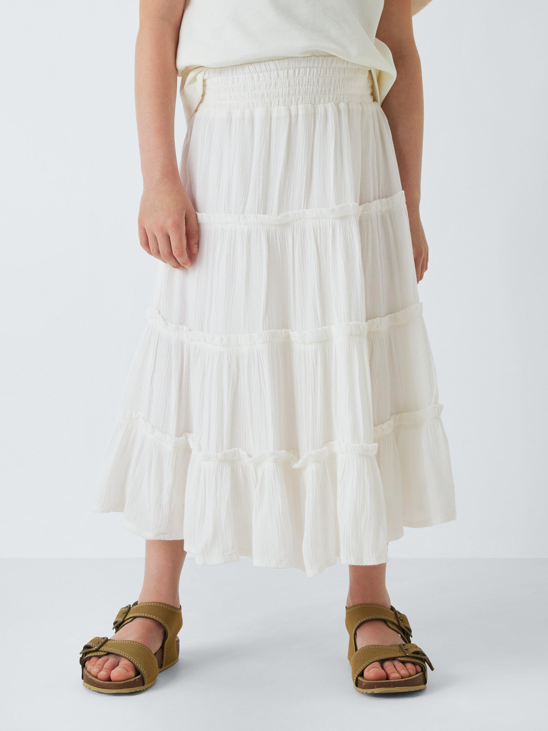 Product image 1 of 7, which shows John Lewis Kids' Tiered Maxi Skirt, White, 5 years