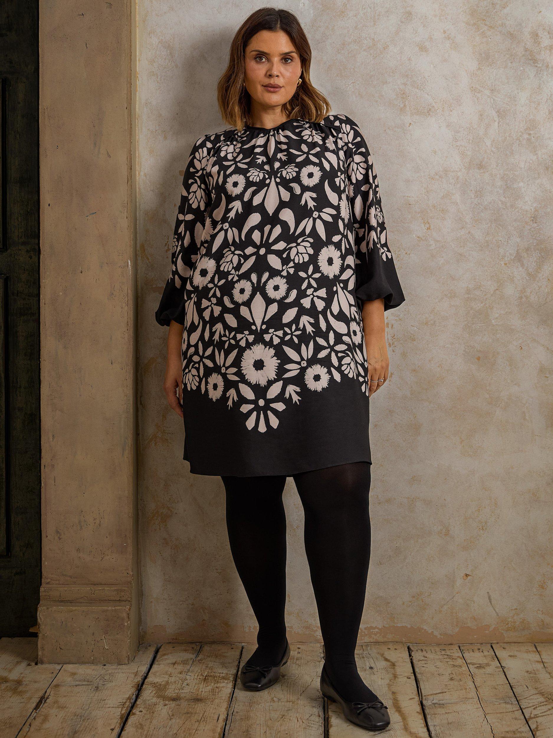 Product image 1 of 6, which shows Live Unlimited Curve Graphic Floral Dress, Black, 12