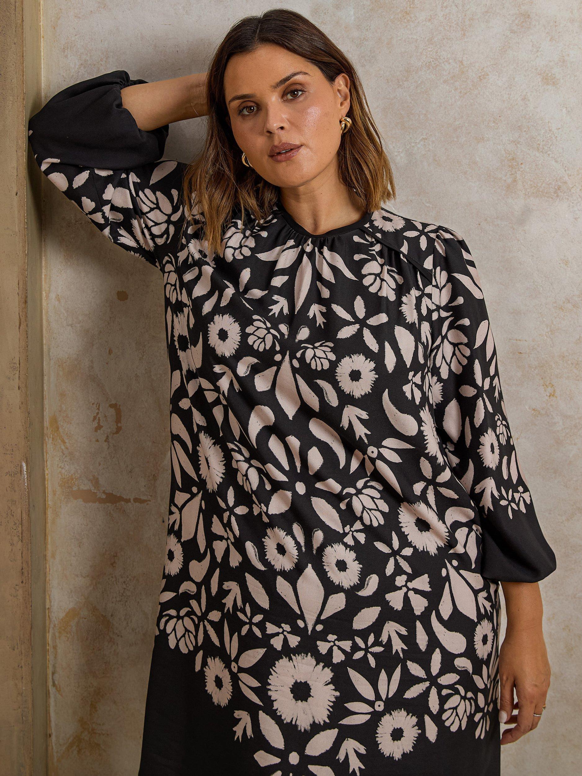 Product image 2 of 6, which shows Live Unlimited Curve Graphic Floral Dress, Black, 12