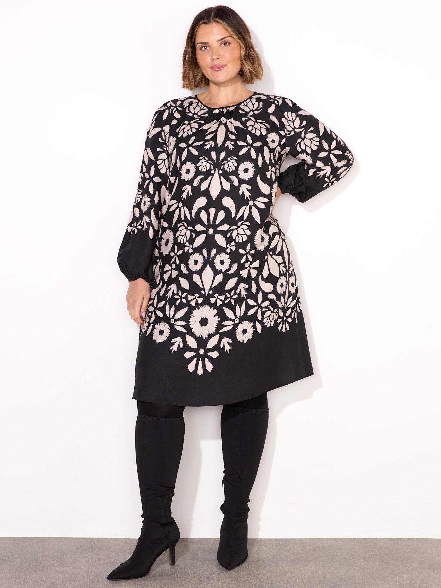 Product image 3 of 6, which shows Live Unlimited Curve Graphic Floral Dress, Black, 12