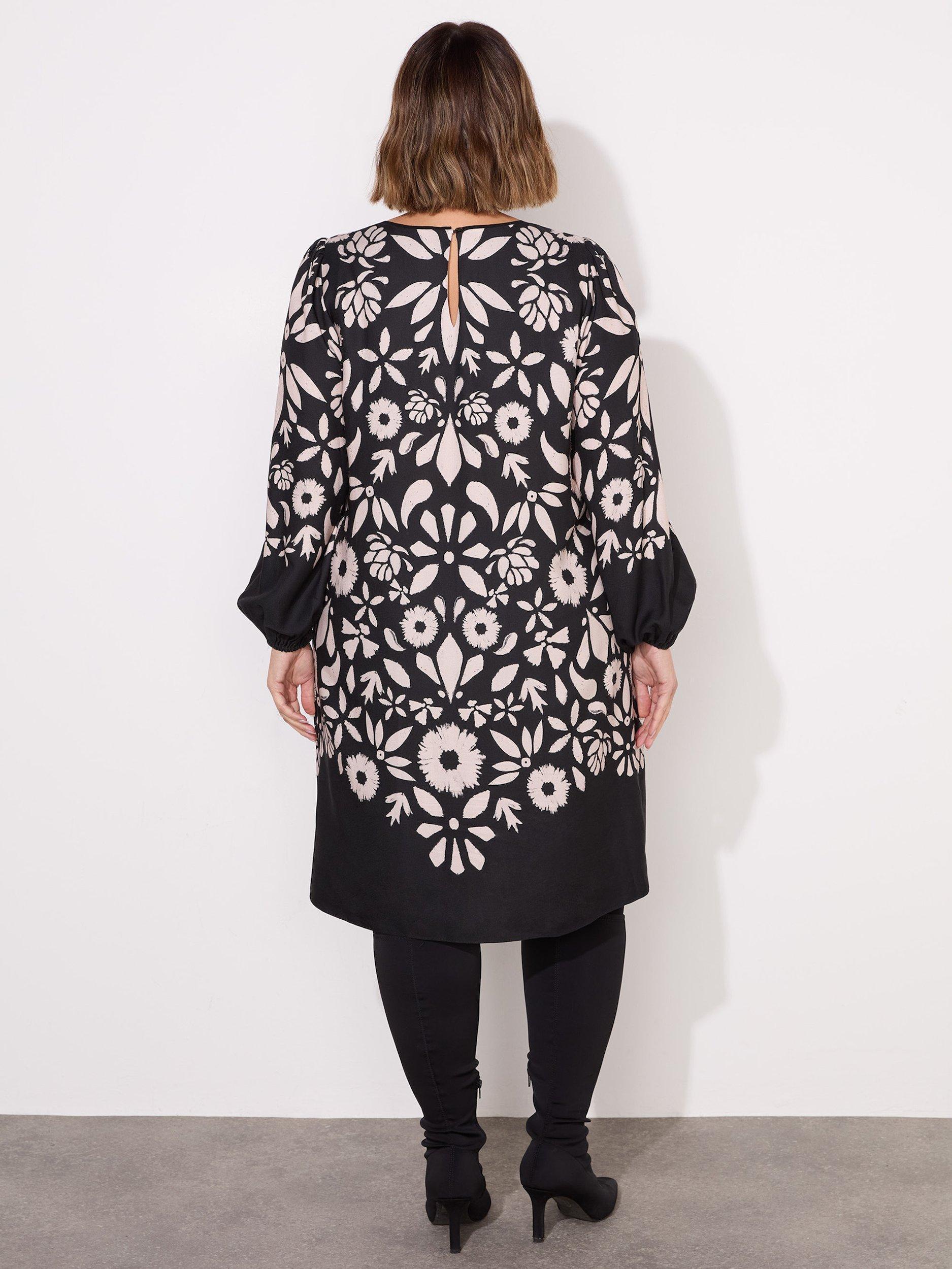 Product image 5 of 6, which shows Live Unlimited Curve Graphic Floral Dress, Black, 12