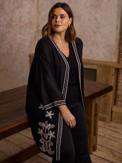 Live Unlimited Curve Embroidered Contrast Kimono, Black - view 2, Black